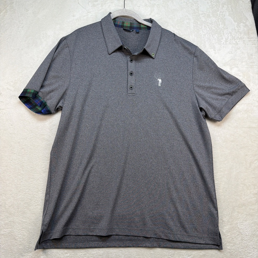William Murray Golf Polo Shirt Performance Gray Plaid Trim Mens Large